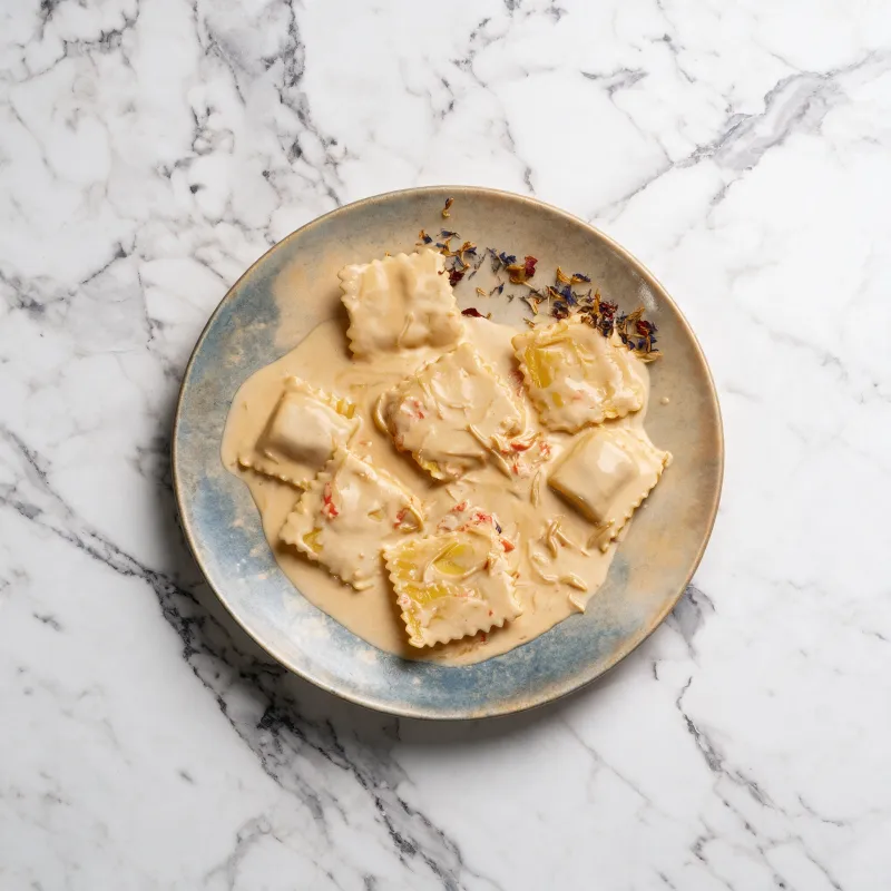 Ravioli filled with fresh crab