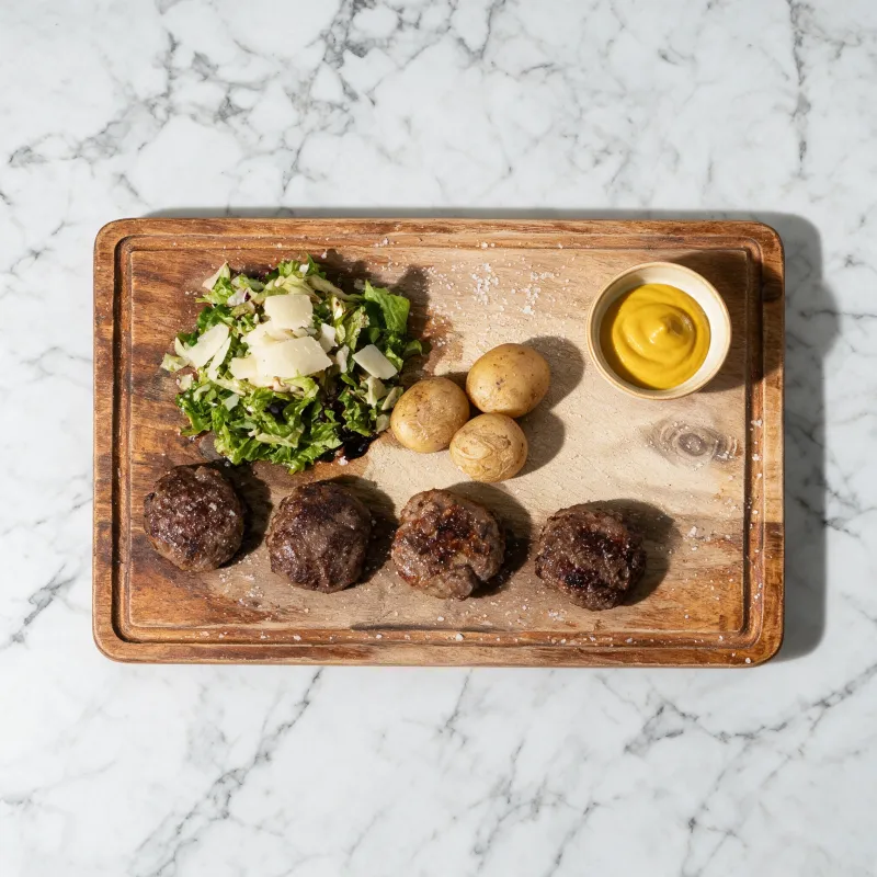 Homemade Angus beefballs with fresh salad