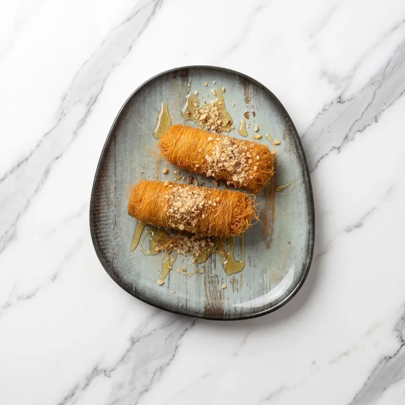 Feta wrapped in crisp kataifi with crushed nuts on top